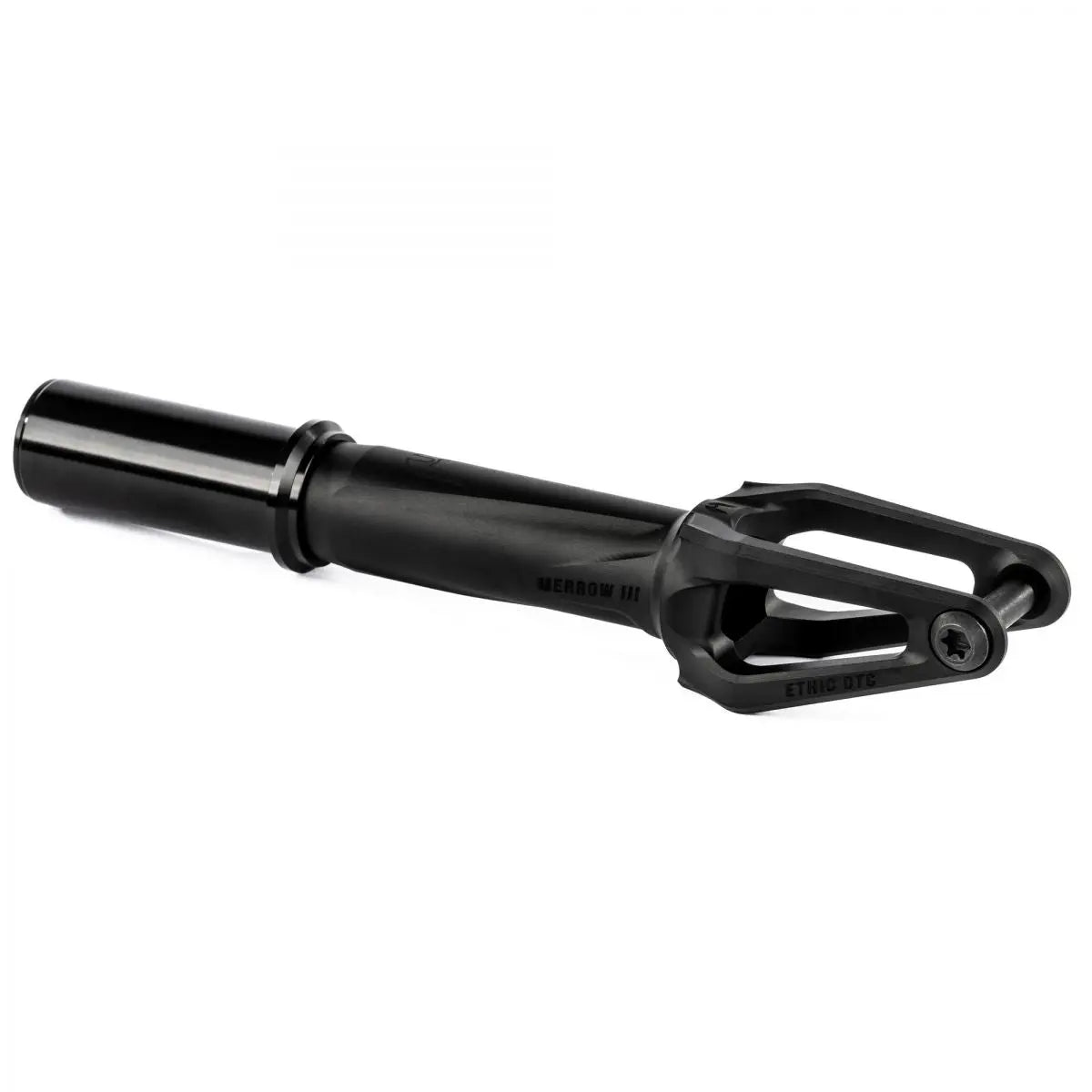 Ethic Merrow V3 IHC compatible Stunt Black  fork Scooter / Stuntstep Fork Corner View (3/4 Angle)