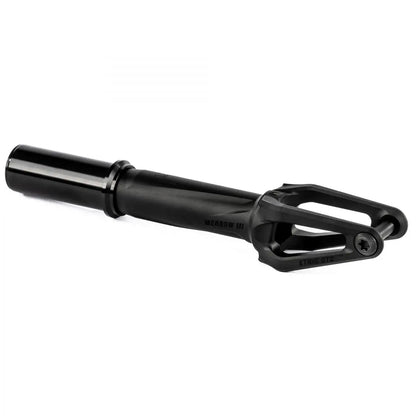 Ethic Merrow V3 IHC compatible Stunt Black  fork Scooter / Stuntstep Fork Corner View (3/4 Angle)