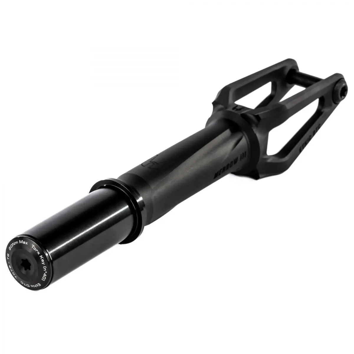 Ethic Merrow V3 IHC compatible Stunt Black  fork Scooter / Stuntstep Fork Back Corner View (3/4 Angle)